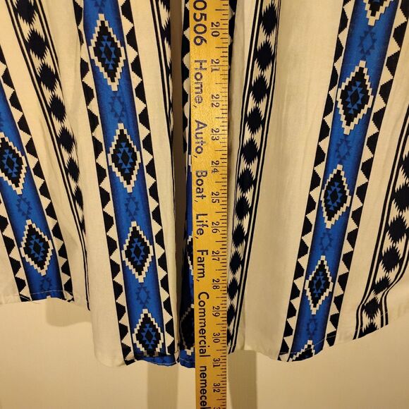 Wrangler pearl snap shirt mens L LArge white blue aztec all over western - Picture 5 of 7